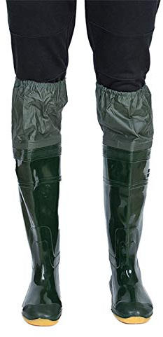QTDZ Stivali Pesca Leggeri in PVC/Nylon, Pantaloni da Trampolieri Spessi E Super Alti con Restringimento Elastico, Stivale in Gomma Impermeabile Antiscivolo Taglia 35-45 per Uomo Donna,Verde,38 EU