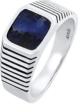 Kuzzoi Anello da uomo con pietra preziosa sodalite, argento sterling 925, anello con sigillo massiccio, larghezza 10 mm, misura 62