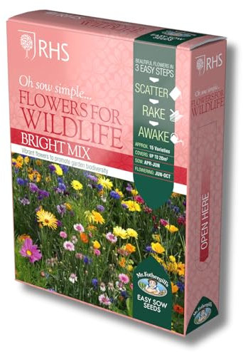 Mr Fothergill’s RHS Flowers for Wildlife Seeds, Bright Flower Seed Mix with Approx 15 Varieties, Long Flowering Display Jun-Oct, Wildlife Friendly Borders and Beds, Nectar and Pollen Rich Mix