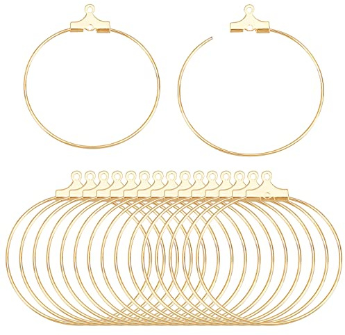 BENECREAT 40 st mässingsringörhängen, 18K guldpläterade, runda pärlringar för gör-det-själv-smycken, örhänge, 33 x 29 mm/1,3 x 1,1 tum