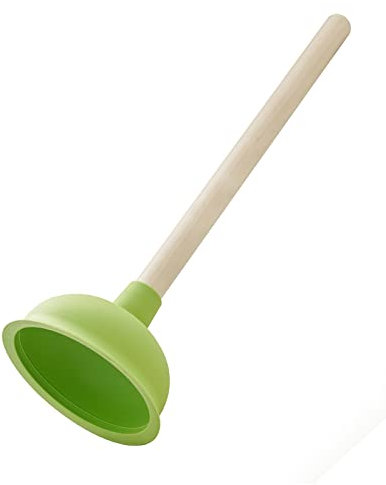 'aquaSu® Farbiger Pömpel in Grün | Pümpel für WC, Wanne, Dusche, Waschbecken, Urinal | Saugglocke mit Ø 135 mm | Farbig: Grün | Holzstiel | löst Verstopfungen | Umweltschonend | Chemiefrei | 25082 5