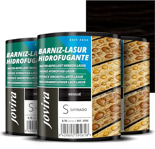 JOVIRA PINTURAS BARNIZ-LASUR Hidrofugante Protector Satinado al Agua. Protege, decora y embellece todo tipo de madera con efecto perlado. (3X750 Mililitros, Wengue) E-36-3