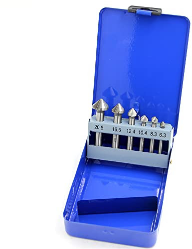 LYPPUL 6 Stück 90°Kegelsenker Set, Kegelsenker Satz Set HSS Senker, Kegelsenker Metall, Ø 6,3-20,5 mm für Holz, NE-Metall und Kunststoff in praktischer Aufbewahrungsbox