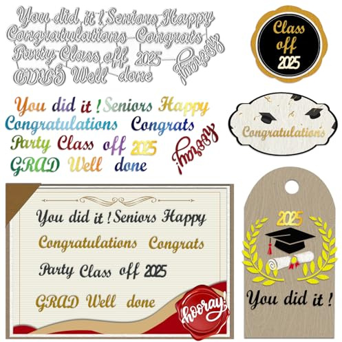 ALIBBON Graduation Words Die Cuts for Card Making, Congrats Grad Words Cutting Dies Metal Template Molds, Class of 2025 Words Dies for Crafting DIY Photo Album Paper Embossing Scrapbooking Supplies