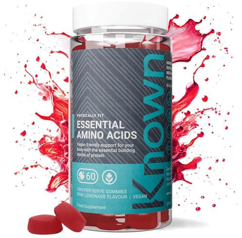 Known Essential Amino Acids Gummies - 200mg Amino Acids - Muscle Health & Recovery - Natural Pink Lemonade Flavour - 60 Vegan Gummies, 1 Month Supply