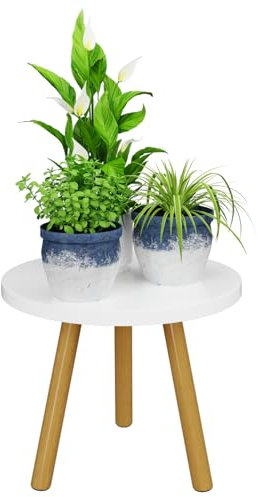 Bamworld Wooden Stool Blumenhocker Kleiner Tisch Beistelltisch Weiss Pflanzenhocker Holz Tisch Klein Couchtisch (24CM)
