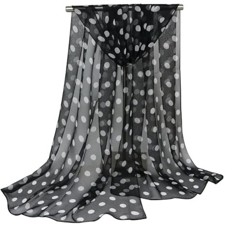 Punkte Georgette Schal Damen,Halstuch Tuch,Schal Scarf 160x50cm,Lang Weich Schal Stola für Abendkleid,Bräute Brautjungfern Hochzeit,Festlich,für Frühling Sommer Ganzjährig,Schwarze weiß Punkte