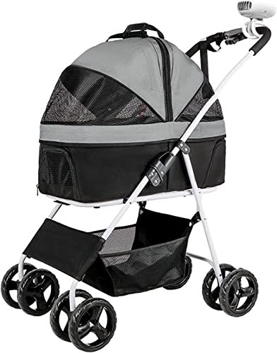 Hundebuggy für mittelgroße und kleine Hunde und Katzen, Premium-Hunde- und Katzenbuggys, 20 kg, faltbar, Transportbox mit Rädern, atmungsaktiver Hundekinderwagen, Haustier-Buggie (Grau B)