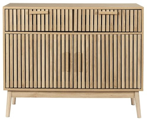 HOME DECO FACTORY - Buffet Moderne en Bois avec 2 Tiroirs et Double Porte pour Rangement et Décoration - Dimensions 100 x 35 x 80 cm - Couleur Marron - Modèle KLAUS