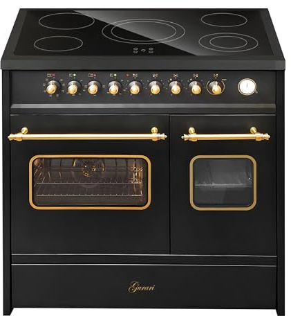 GURARI Cocina eléctrica de pie GCH E 912 DF BL r cocina de cerámica de vidrio 90 cm Negro rango cocina eléctrica doble horno