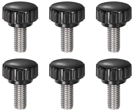QUARKZMAN 6pz Manopole di Serraggio Zigrinatei M8 x 16mm Metrico 304 Acciaio Inossidabile Filettatura Maschio Vite a Testa Zigrinata 22mm Manopole Bulloni Filettati Testa Tonda Plastica Nero