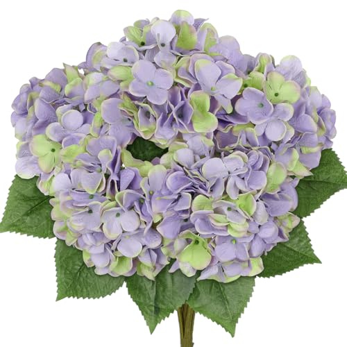 Hollyone Konstgjorda lila gröna hortensiebuketter, stor fusksilke hortensiebukett för heminredning, blomsterarrangemang, bröllop, blombuketter, dekorationer
