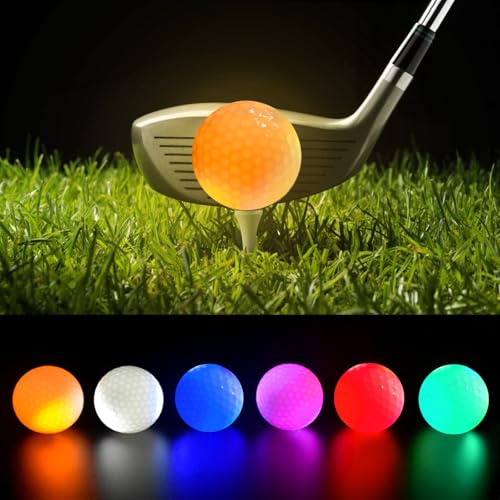 BORDEAG Ljusa golfbollar, 6 stycken LED-golfbollar, färgglada lätta nattgolfboll, lysande perfekt för nattträning