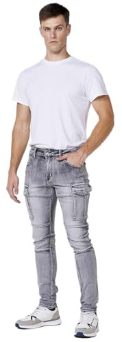 Koroshi Pantalón Vaquero Cargo Biker Hombre Skinny Fit Negro, de Color Black Denim, Talla 30
