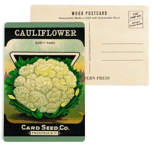 Cauliflower Seed Packet (4x6 Birch Wood Postcards, 2-Pack Stationary, Rustic Home Wall Decor)