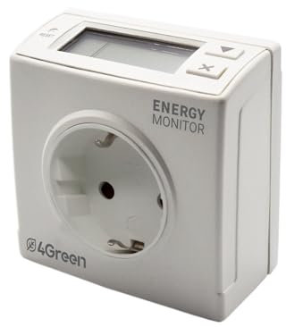 VEMER 4GREEN VE798700 ENERGY MONITOR - Contador de Energía Eléctrica con Enchufe, Medidor de Consumo Eléctrico con Enchufe Tipo Schuko, Ideal para Monitorizar el Consumo de Electrodomésticos, Blanco