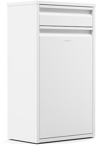 KLARSTEIN Poubelle Cuisine 50 L - Acier Inoxydable avec Tiroir de Rangement, Porte Frontale, Fixation Murale Incluse, Blanc