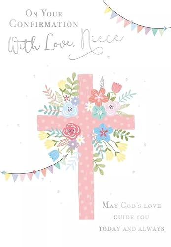 Poppy Hill Religious Confirmation Card for Niece, Floral Cross Design, 13 x 19 cm