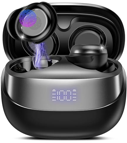 DUSONLAP Wireless Earbuds, Mini Sleep Earbuds Bluetooth 5.4 Headphones In Ear Noise Cancelling Mic, 47H Playtime Ear Buds, IPX7 Waterproof Earphones, LED Display, Touch Control, USB-C, Black, 2026