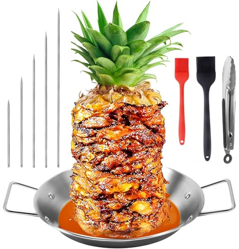 SINZONeu® Spiedino verticale in acciaio inox – Set con 3 spiedini intercambiabili e vaschetta di raccolta per gyros/kebab in forno Smoker