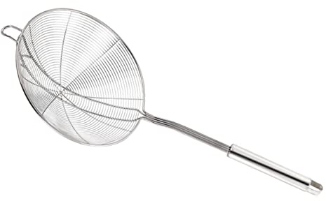 FUNNETOYU Colador Inoxidable con Mango Ergonómico Resistente al Calor Colador Doble de Malla para Pasta Frituras y Hot Pot Escurridor Seguro para Cocina Diaria