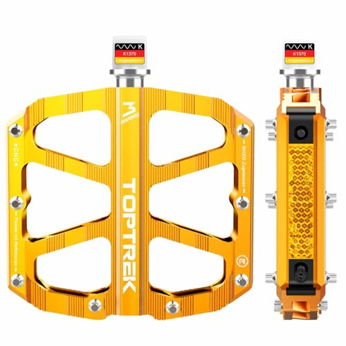 toptrek Fahrradpedale mit StVZO Zugelassen Reflektoren, CNC Aluminium Pedale Fahrrad MTB Pedale rutschfest mit 3 Abgedichtete Lager für Mountainbike, BMX, E-Bike, Rennrad (Gold)