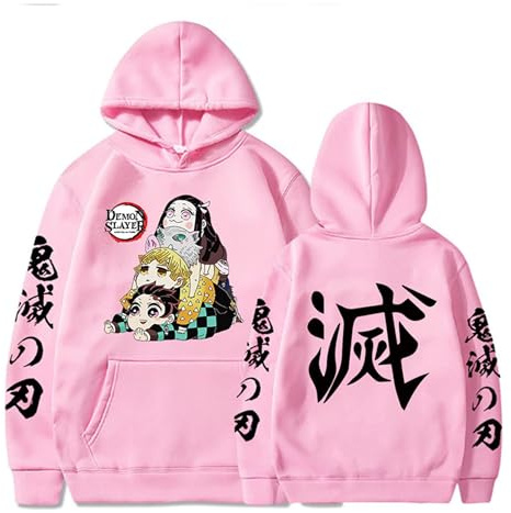 Satdflie Anime Demon Slayer Tryckt Huva Män Kvinnor Harajuku Pullover Loog Manga Sweatshirt Unisex Casual Toppar