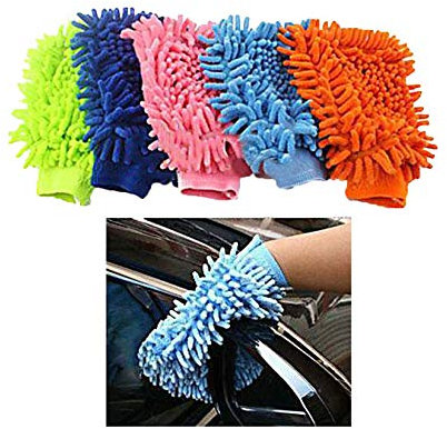 dragonaur 1 Stück Mikrofaser-Auto-Waschhandschuhe, einseitig, Auto-Waschhandschuhe, kratzfest, Hausreinigungshandschuhe, zufällige Farbe