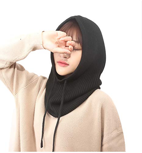 XueXian Cagoule tricotée pour femme à capuche pour automne et hiver, Noir , Taille Unique