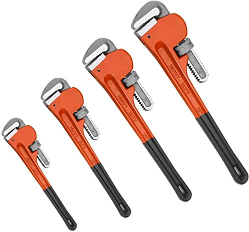 Y&Y Decor 4pcs Pipe Wrench Set, Heat Treated Plumbing Wrench w/Soft Grip, Adjustable Jaws, 8 10 14 18 Heavy Duty Hand