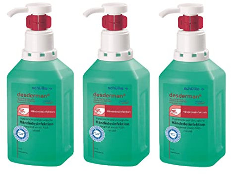Schülke Desderman | 3 x 500 ml Hyclick | Händedesinfektionsmittel | Desinfektionsmittel mit integriertem Pumpspender