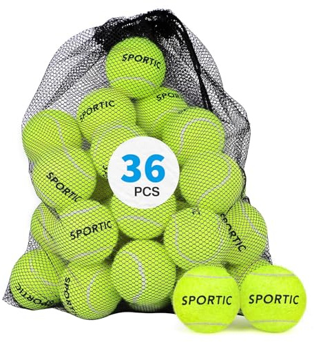 SPORTIC Tennis Balls, High Bounce Practice Tennis Balls with Mesh Bag for Easy Transport, Pet Dog Playing Balls,Duty Felt Pressurized Tennis Ball for Beginner Training (36pcs)
