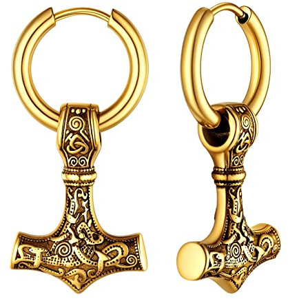 FOCALOOK Herren Creolen Edelstahl Wikinger Keltische Ohrringe Herren Viking Sleeper Ohrringe Earrings Piercing Vergoldete Hängeohrringe Runen Schmuck für Freund Papa