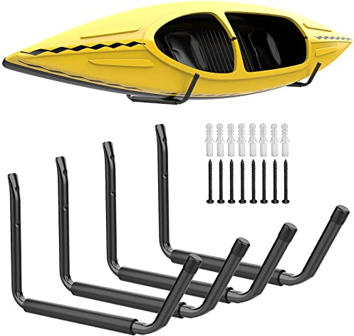 WALMANN Lightweight Kayak Storage Rack, Wall Mount Kayak Hooks for 2 Kayaks