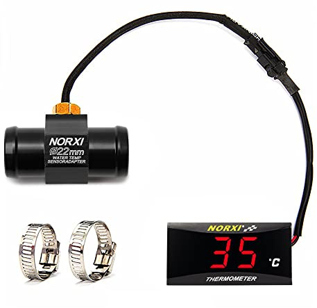 Digital motorcykel termometer, universell motorcykel vattentemperaturmätare med sensorer, vattentät termometer för motorcyklar med hög temperatur larm (22 mm, röd)