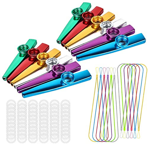 Kazoo Metall 12 Stück Kazoo Instrumente Kasu Musikinstrumente Kazoos Kinder mit 60 Kazoo Membran und 12 Lanyards für Kinder und Musikliebhaber Anfänge