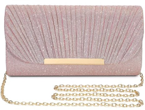 UBAYMAX Evening Clutch Purse Bags for Women Ladies Bride Wedding Prom Party, Rose Gold Clutch Evening Bag, Sparkly Clutch Purse Glitter Handbag Purse with Removable Chain for Formal Dress