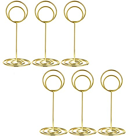 Table Number Holders, Simple Sign Stand Place Card Holder, Delicate Name Reusable Picture Memo Note Holder for Wedding Birthday Party Restaurant (6pcs, Gold)