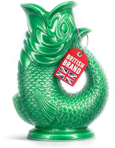 Gurgle Glug Jug The Bubble Jug® Ocean Green 50 fl oz 1.5L Litre Extra Large Pitcher - Fish Shaped Jug - Decorative Ceramic Glugging Cocktail, Water and Gin Vase and Gurgling Carafe Pot