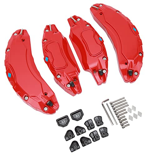 Car Caliper Cover Cool Style Aluminum Alloy Brake Caliper Protective Cover 4pcs Glossy Surface for Model 3 (Red)