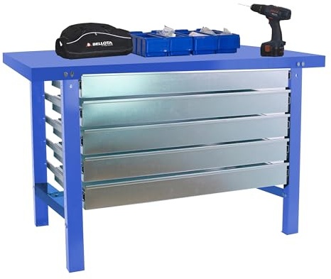 Simon Rack Banc de Travail Atelier, capacité Charge 600 kg, 830 x 1500 x 730 mm, Table de Travail, 5 tiroirs, Bleu - BT6