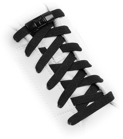 TEEZY No Tie Shoe Laces for Trainers | Premium Elastic Weave & Chrome Buckle | Adult/Kids Tieless Elastic Shoelaces | ORIGINAL (Black)