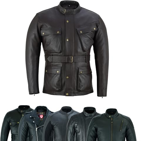warrior gears Giacca da motociclista in pelle nappa Giacche da motociclista in pelle originale per uomo con protezioni CE rimovibili (3XL, Marrone-MJ1006)