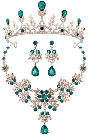 CALLARON Set Di Gioielli Da Sposa Con Strass Corona E Orecchini Pendenti Eleganti Collana Per Matrimonio E Cerimonia Regalo Completo Per Damigella