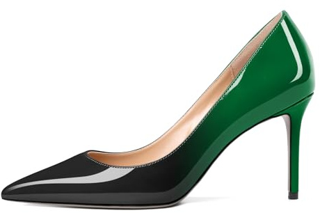 EDEFS Triple Fonction Escarpins en Cuir Verni Talon Aiguille 8cm Slip on Bout Pointu Essentiel pour Les Mariées & Les Femmes de Carrière Vert Noir EU39