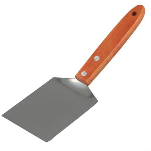 Pelle à fromage en acier inoxydable avec poignée en bois - Outil de cuisine polyvalent pour biscuits, brownies, cookies, pizzas, spatule en métal anti-adhésif pour intérieur et extérieur