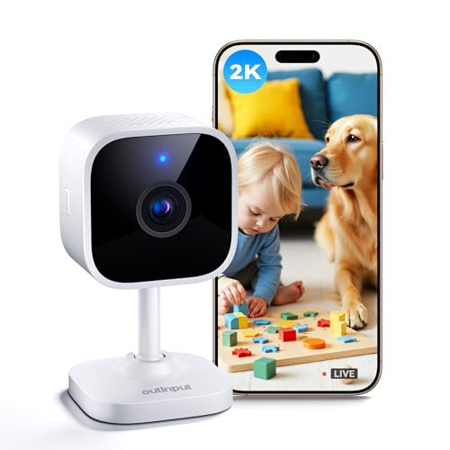 Outinput 2K/3MP Plug-in Überwachungskamera Innen, WLAN Indoor Kamera mit IR-Nachtsicht, Hundekamera mit App, Bewegung&Geräusch-Erkennung, 2-Wege-Audio, Sirene, SD&Cloud-Speicher, für Baby&Haustiere