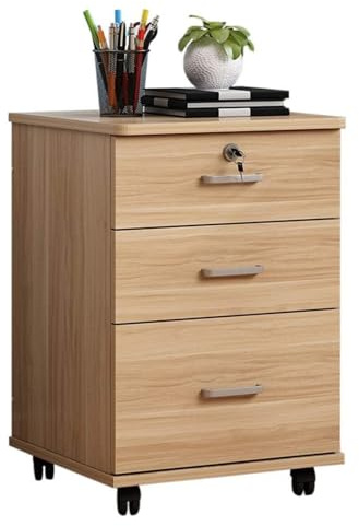 Nizer Classeur à 3 tiroirs en bois avec serrure pour dossiers de courrier juridiques A4 avec roulettes et pieds fixes