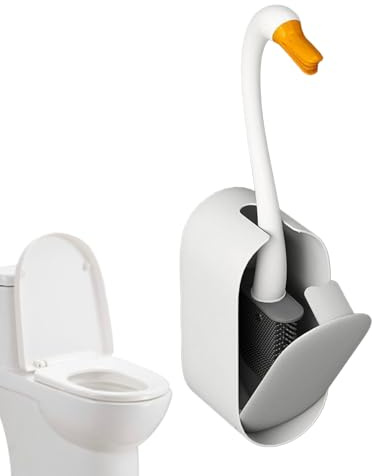 Wall Toilet Brush - 37.5cm - Cleaning Brushs, Built-Inn Cleaner Washroom Brush, Compact Toilets Brushs with Swan Design | Built-in Cleaning Liquid Holder for Sink Washbasin Bathtub Flooring B
