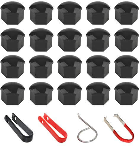 Xynovate 19mm Capuchon d'écrou de Roue, Haute Qualité Boulon Ecrou Couvre, Cache-écrous de Pneu Hexagonaux avec Ensemble d'outils de Démontage pour Voitures (Noir)